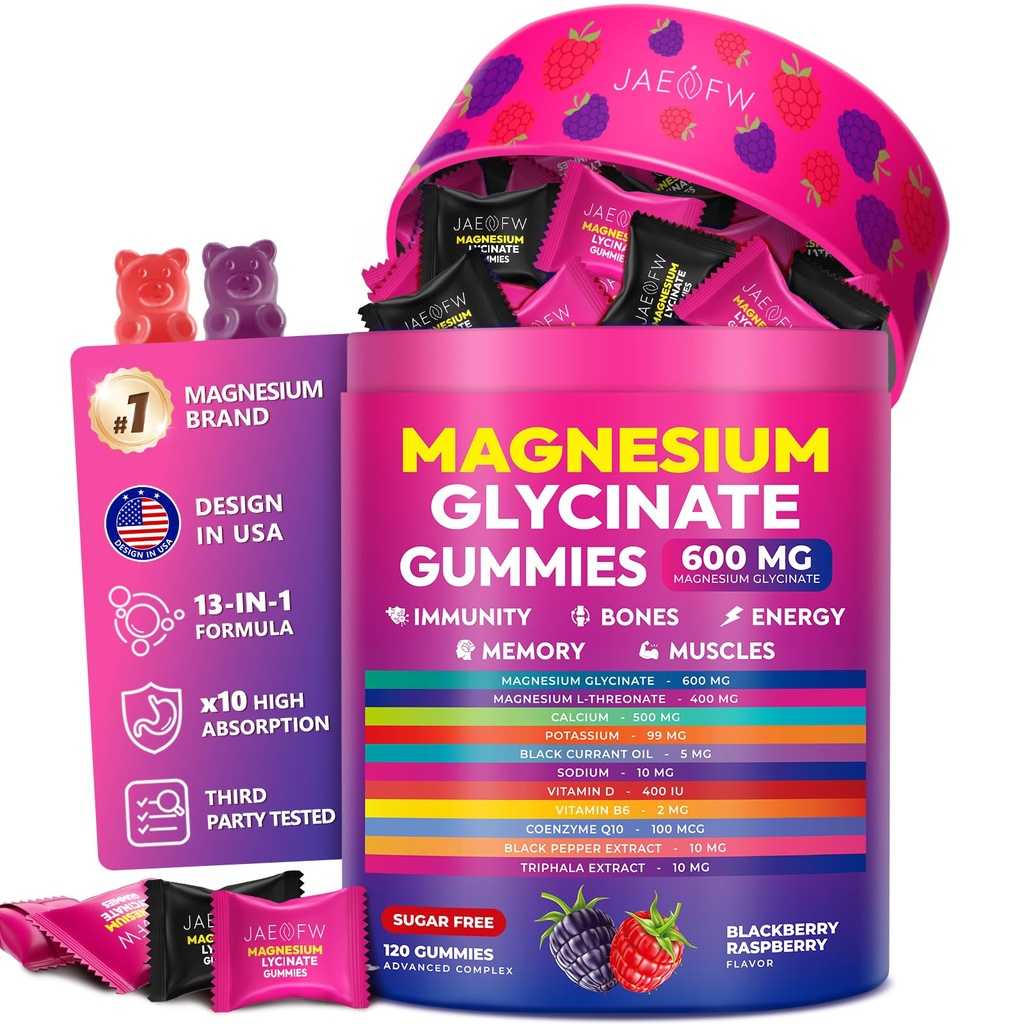 Magnesium Glycinate Gummies 600mg – High Absorption Dual Magnesium Complex for Daily Balance & Inner Calm, Sugar Free Vegan Magnesium Supplement for Women, Men & Kids – Gentle on Stomach, Non-GMO