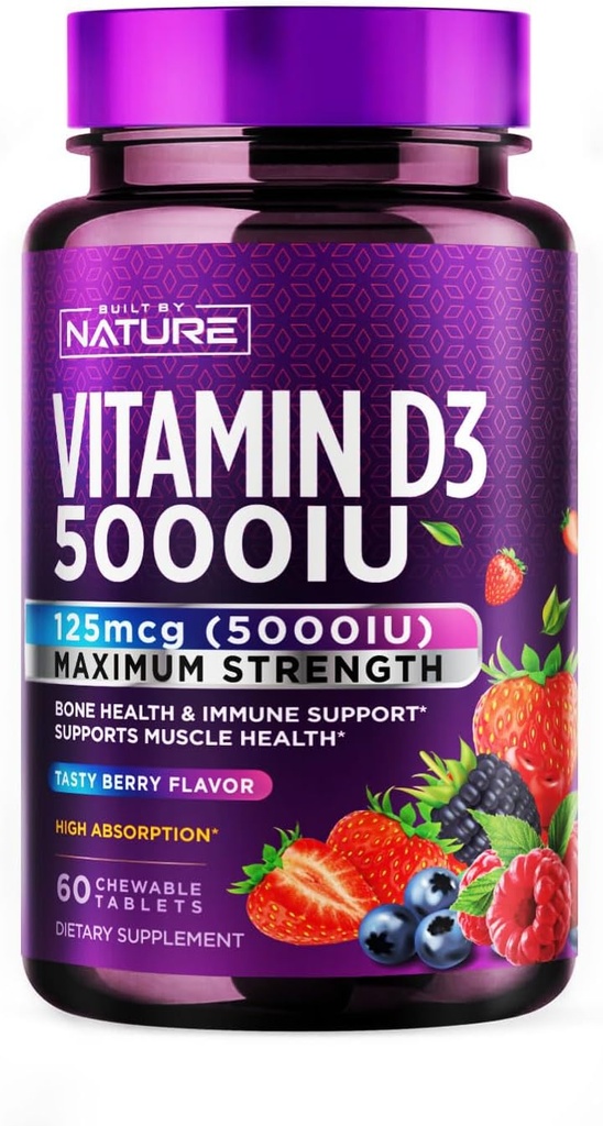 Costruito con vitamina D3 5000 IU - Vitamina D Supplemento Chews – Zucchero Free & Natural Berry Flavor - 60 compresse