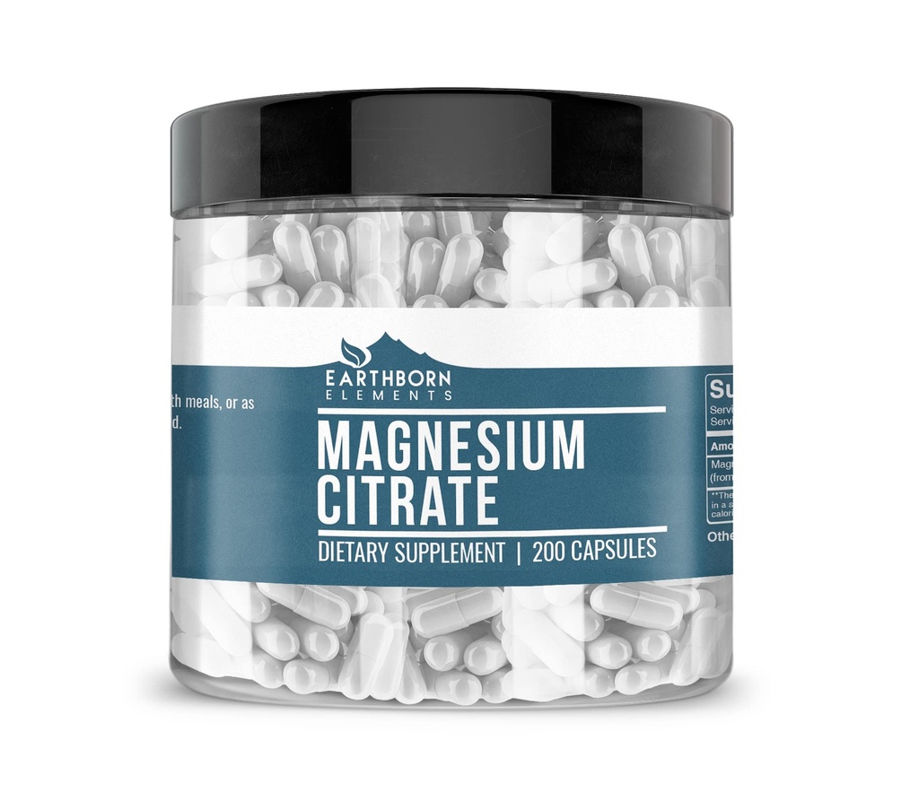 Erdnährstoffe Magnesium Citrat 200 Kapseln, Rein und unverdünnt, keine Zusatzstoffe