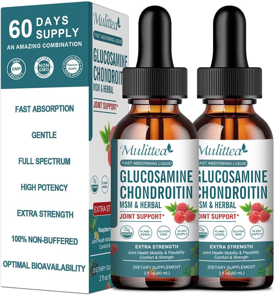(2 Pack) Glucosamin Chondroitin MSM Liquid Drops - Extra Strength Joint Support Supplement mit Elderberry, Boswelia, Bromelain, Hyaluronsäure - Antioxidante Immununterstützung für Erwachsene, Männer und Frauen