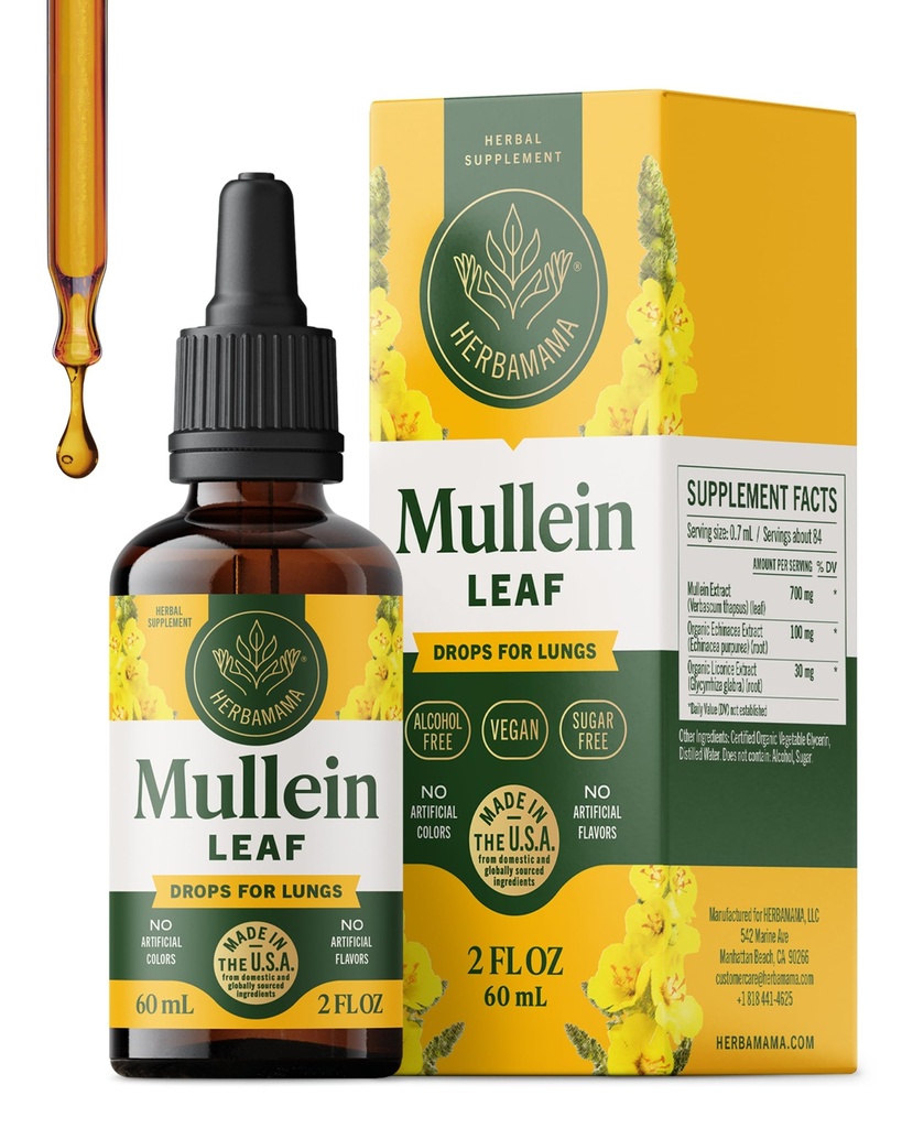 HERBAMA Mullein Tropfen für Lunge - Vegan Mullein Blatt Extrakt für Lunge Cleanse Support - Non-GMO, Alkohol & Sugar-Free Respiratory Supplement, 28-Day Supply