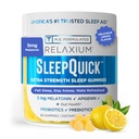 Relaxium Sleep Quick Gummy, Schlafhilfe Unterstützung, 5 mg Melatonin, Vitamin D-3, Prebiotic & Probiotic Blend, Gluten & Drug Free, Lemon Flavor, 60 Gummies