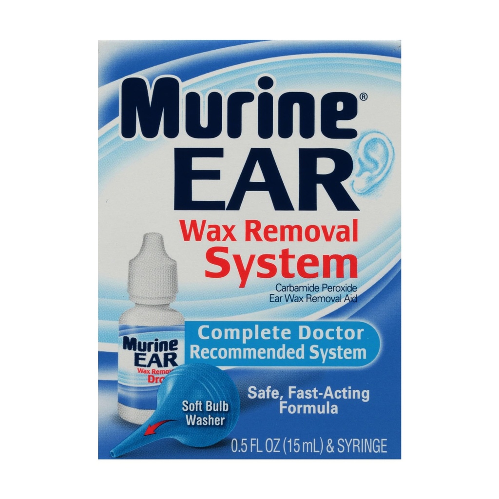 Murine Ear Wax Removal System | Complete Doctor Recommended System | 0.5 Ear Wax Removal Drops + Soft Bulb Washer
