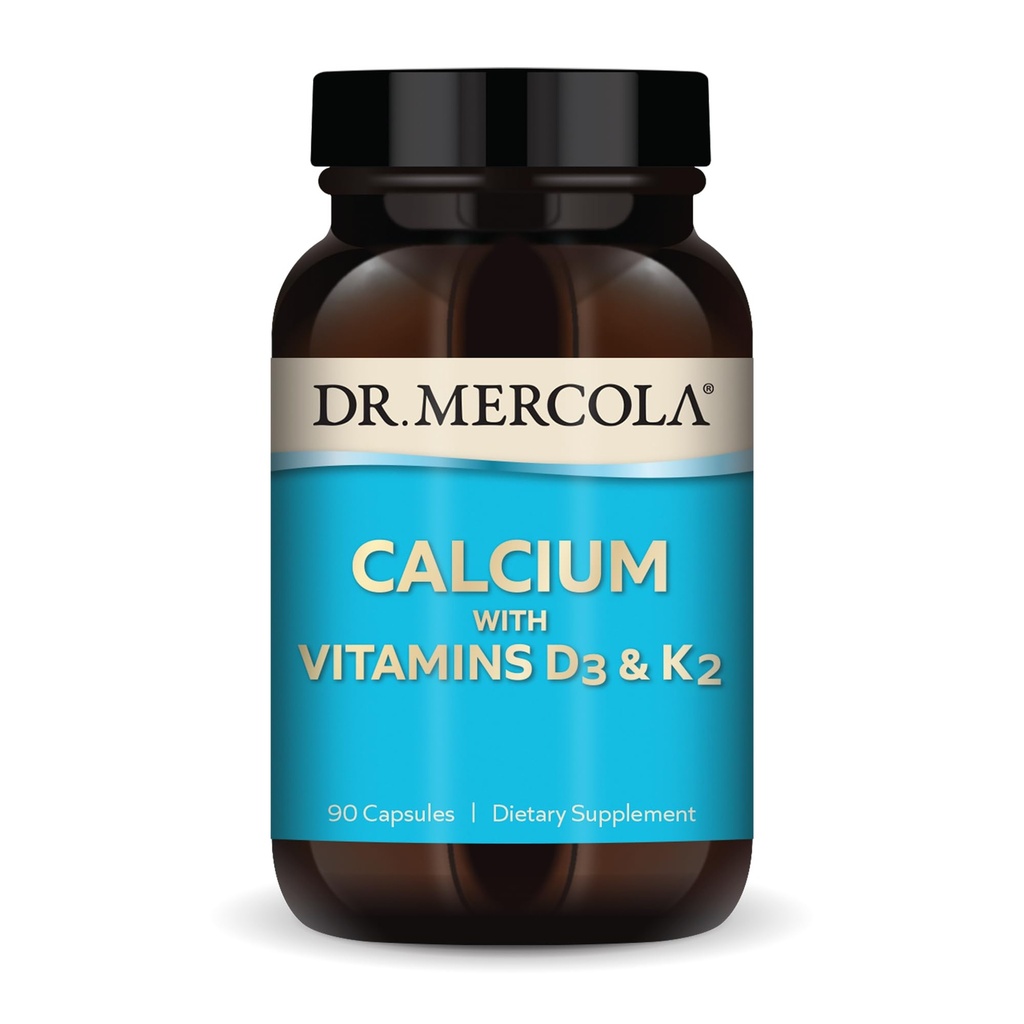 Dr. Mercola Calcium with Vitamins D3 & K2 - Supports Bone & Heart Health* - Calcium with Vitamins D3 & K2 - Eggshell-Derived - Non-GMO, Gluten-Free & Soy Free - 90 Capsules (90 Servings)