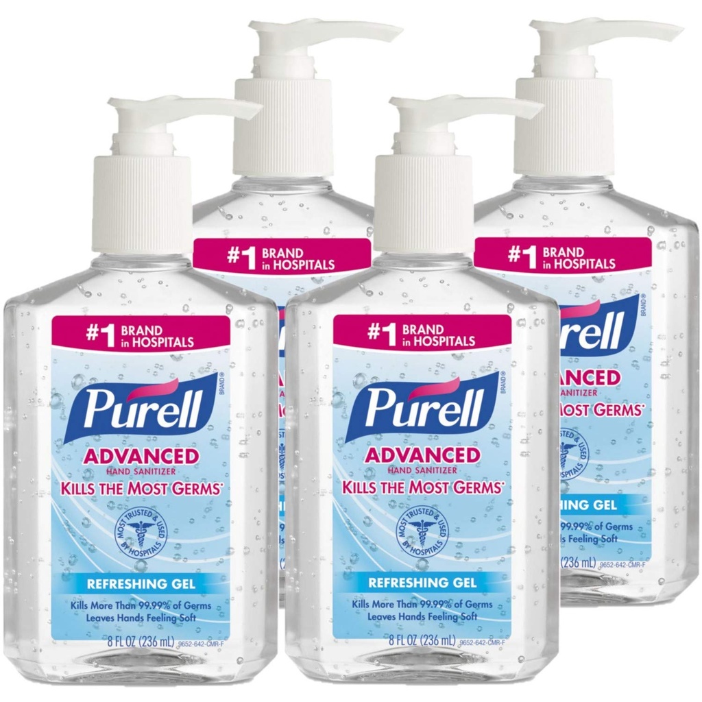 Advanced Hand Sanitizer Refreshing Gel, Clean Scent, 8 oz Pump Bottle / 4 Bottles