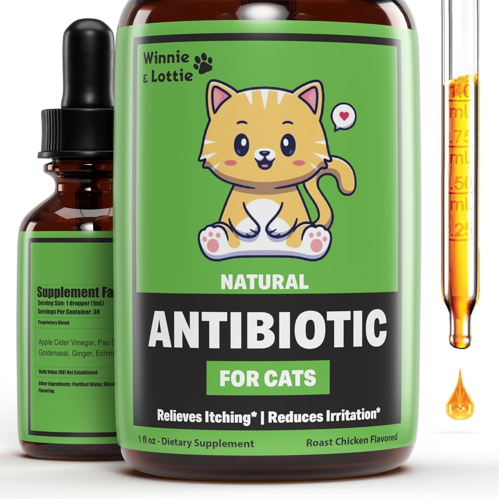 Antibiotici naturali Winnie & Lottie per gatti | Antibiotici per gatti | Antibiotici per gatti | Antibiotici per gatti | Antibiotici per gatti | Cat Multivitamin | Cat UTI Antibiotici | 1 fl oz