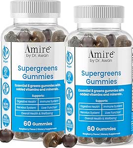 Amire von Dr. Awan Super Greens Gummis, Fruits & Veggies Supplement, Green Superfood für Immunität, Stoffwechsel, Liver Function & Nervous System, Essential 8 Greens, 120ct, 60day Supply