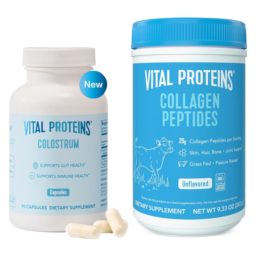 Vital Proteins Collagen Peptides Powder 9.33OZ and Bovine Colostrum Supplement 90 Capsules