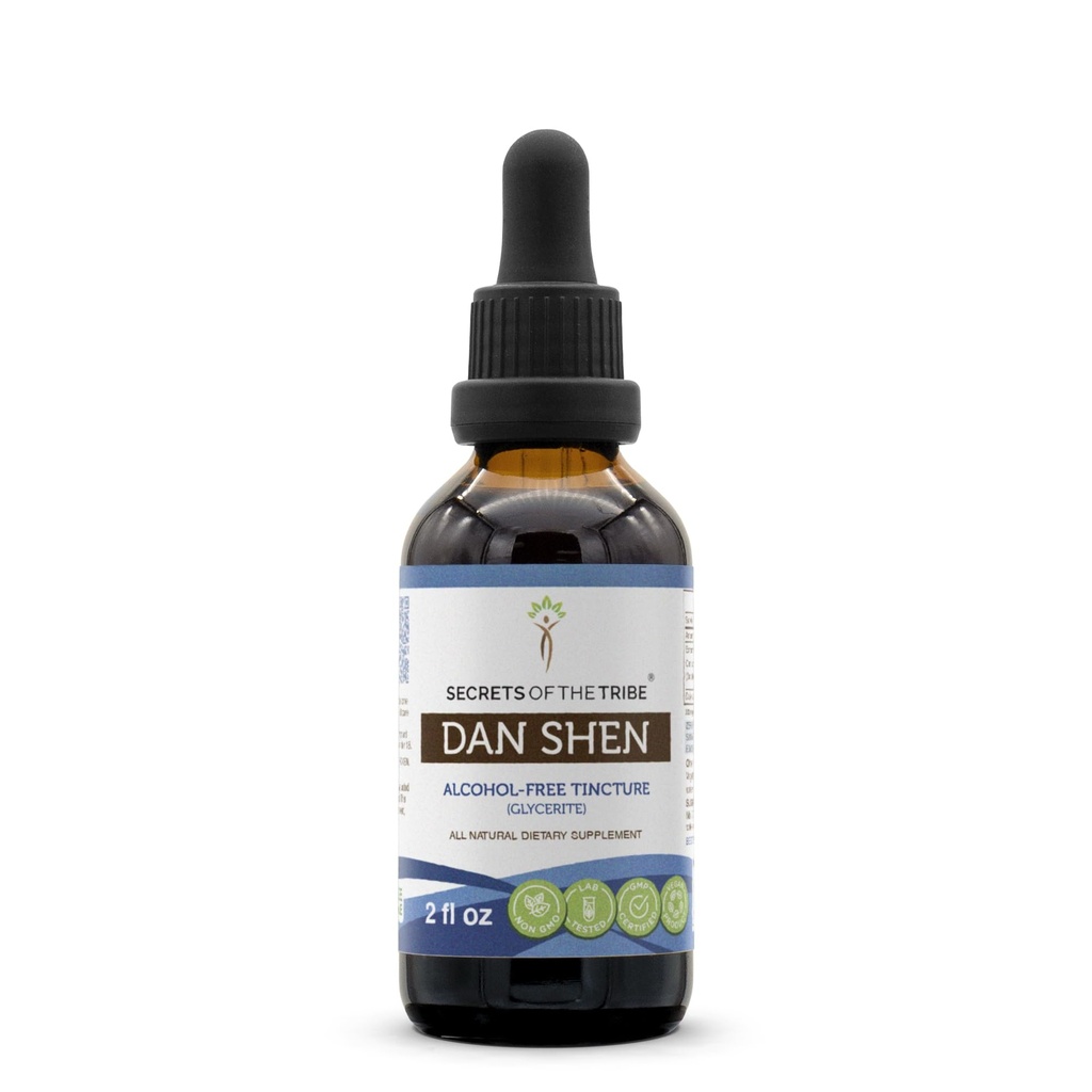 Secrets of the Tribe Dan Shen Alcohol-Free Tincture (Glycerite) 659 mg Red Sage (Danshen, Salvia Miltiorrhiza) Dried Root (2 Fl Oz) Cholesterol Support Supplement