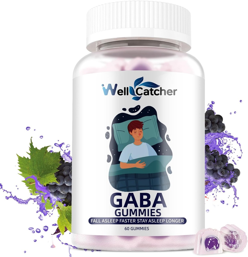 GABA Supplemento Gummies 500mg: Chewable GABA L-theanine Supplemento Gummies per adulti bambini non melatonina Sleep Aid Mente calma con 5-HTP per Stress Relief Zzz Better Sugar Free Grape Flavor 60CT