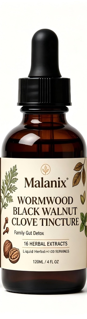 Malanix Wormwood Black Walnut Clove Cleanse Tincture for Humans, Intestinal Detox Supplement