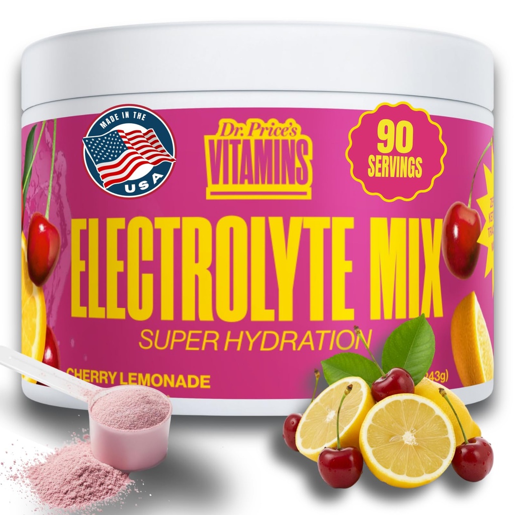 Dr. Price Elektrolyt-Mischung | Zuckerfreies Hydratationspulver mit 72+ Trace Minerals | Kein Zucker, schnellauflösende Elektrolyte Pulverpackungen | Kirsch-Lemonade, 90 Servierungen