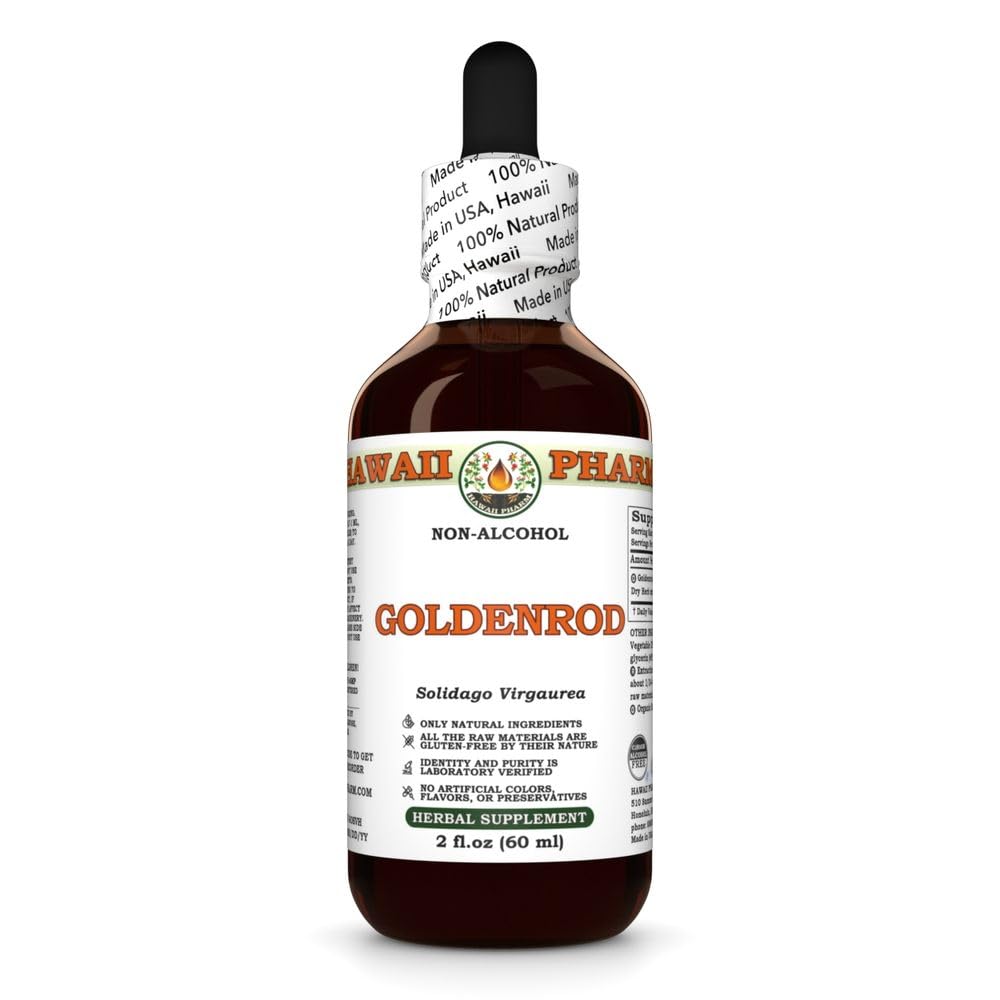 Goldenrod (Solidago Virgaurea) Dry Herb Glycerite, Made in Hawaii, Raw Materials, All Natural, Vegan, Lab Tested Alcohol-Free Liquid Extract - 2 fl.oz