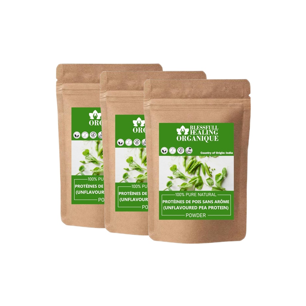Blessfull Healing Organic Unflavoured Pea Protien Powder 100% Pure Natural 100 Gram (3.52 oz) Each (Pack of 3) = 300 Grams, Vegan