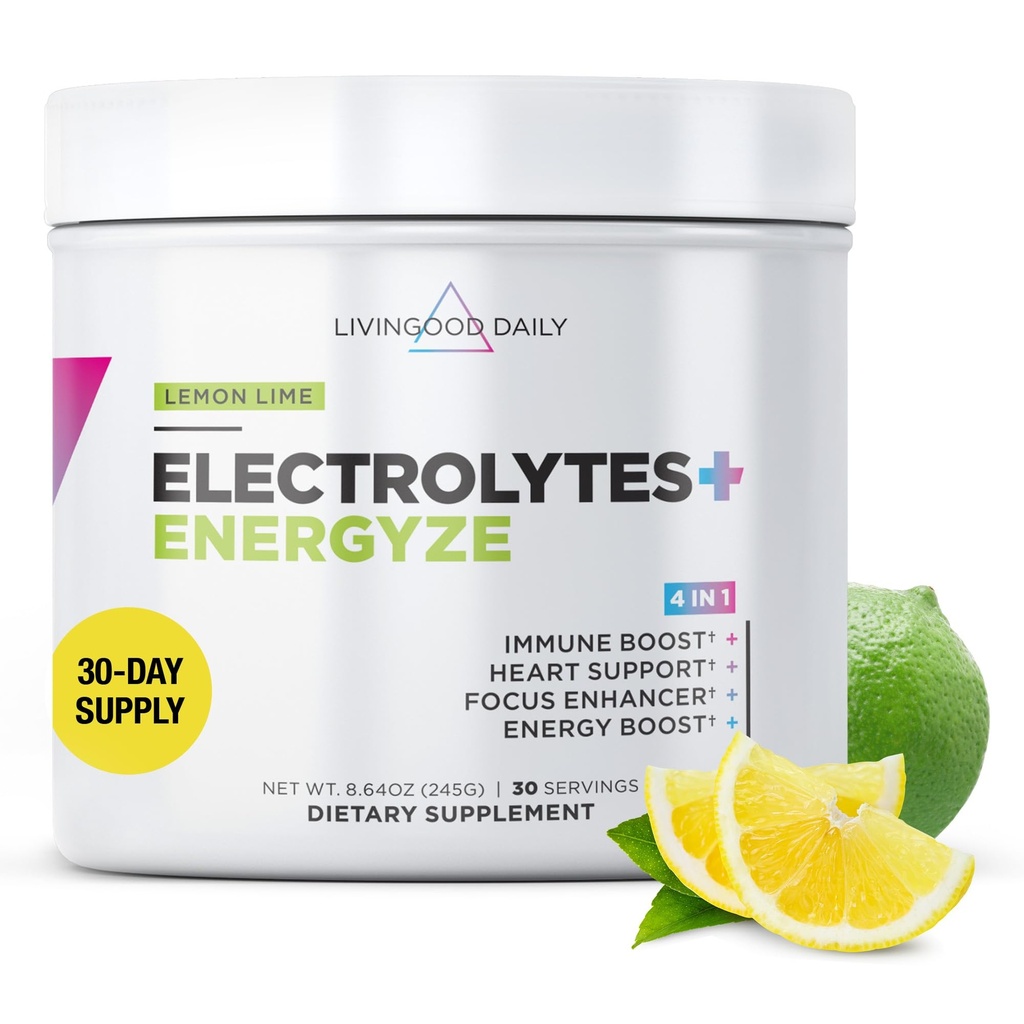 Livingood Daily Electrolytes Pulver, Elektrolyte Hydration Pulver mit Vitamin C, Taurine, D Ribose & FOS, Sugar Free Electrolyte Drink Mix, Keto, Glutenfrei, Lemon Lime Flavor, 30 Portionen