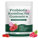 Probiotic Kombucha Gummies, Prebiotics, Probiotics & Postbiotics, Fiber Supplement, Digestive & Gut Health Support, Slippery Elm, Dandelion Root, for Bloating - 60 Gummies
