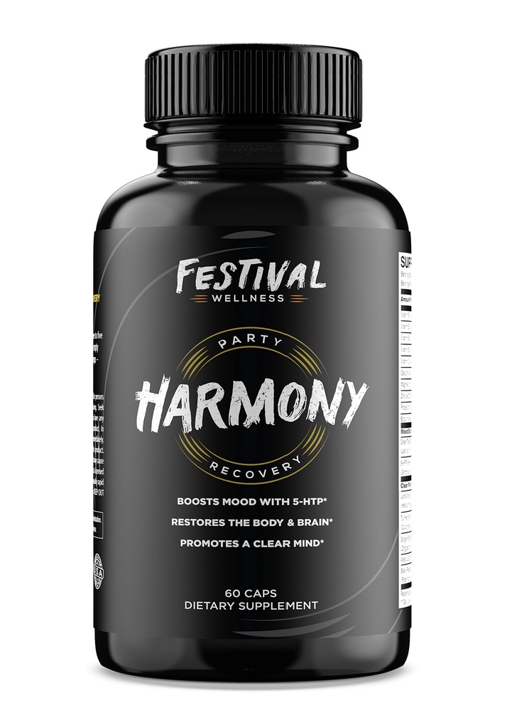 Harmonie: Festival Recovery | Post-Festival, Rave und Party Recovery Supplement | 5-HTP + Mood Boost, wiederholt B-Vitamine & Elektrolyte, fördert einen klaren Geist