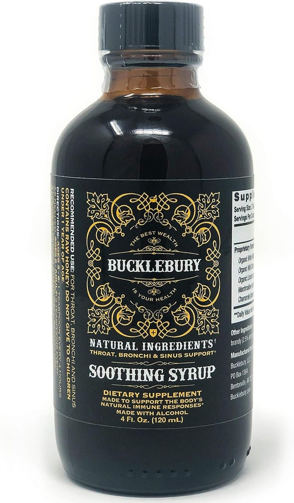 BUCKLEBURY Sirop apaisant à base de plantes - Soutien respiratoire supérieur, supplément original à base de plantes tout en un pour le sinus, Bronchi, la gorge et le soutien respiratoire - 4oz