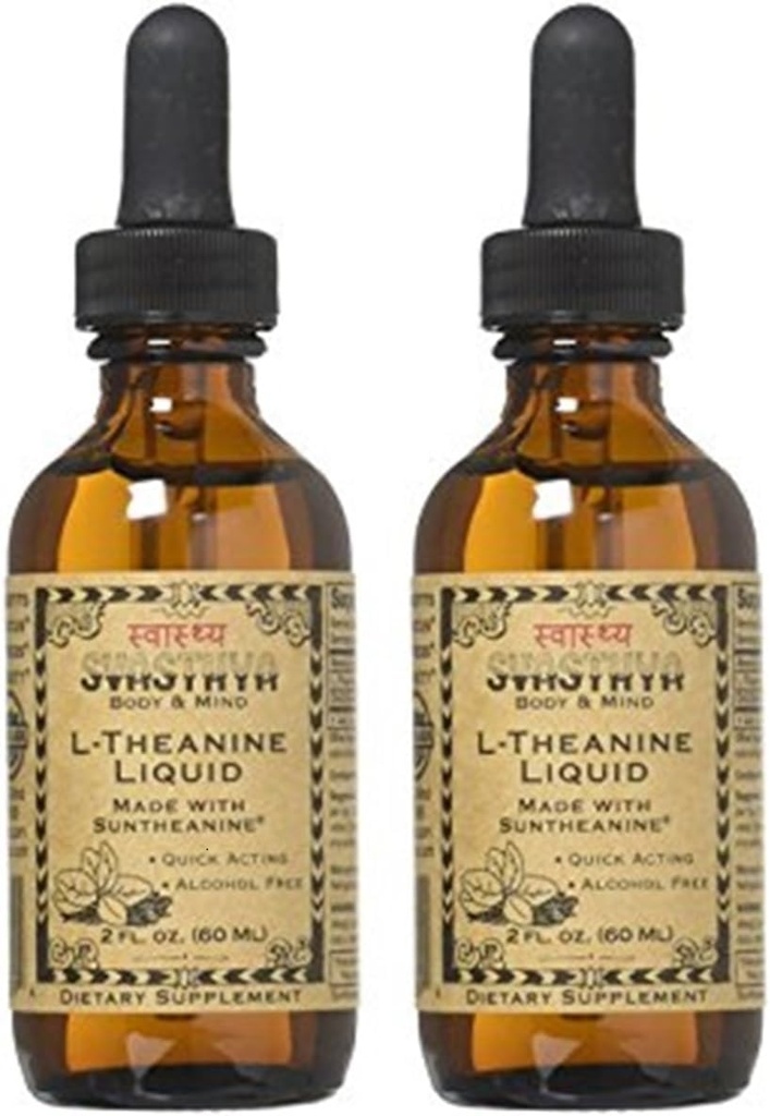 Svasthya Body & Mind Liquid L-theanine - Alcol Free, Made in the USA, Suntheanine-GMP, 2 oz - 2 Pack