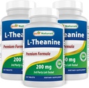 Best Naturals L-Theanine 200mg pro Tablet (400mg pro 2 Tablets) - Fördert Entspannung ohne Schläfrigkeit - 120 vegetarische Tablets - (120 Count (Pack von 3))