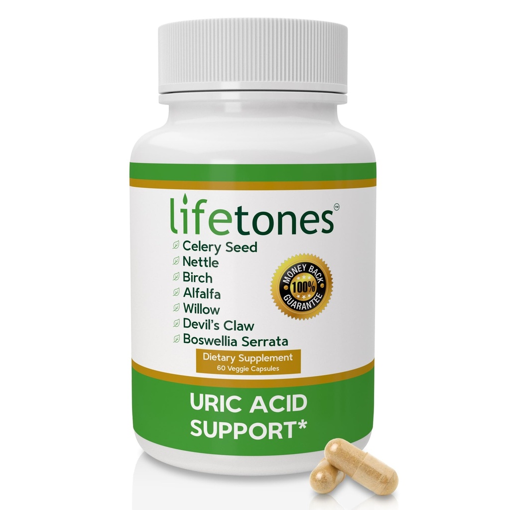 Lifetones Uric Acid Support - Nettoyage des articulations à base de plantes pour les hommes et les femmes - Remède naturel, Flexibilité Boost - Non-OGM, Sans gluten - 60 Vitamines végétales