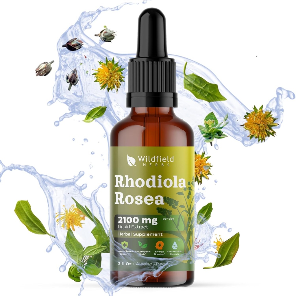 Rhodiola Rosea Root Tincture Extract Drops 2100mg (Rhodiola rosea L.) Integratore di erbe Absorbs Meglio di capsule, 1 mese di fornitura, 84 Servings, Alcohol-Free Tincture - 2 Oz, Confezione da 1