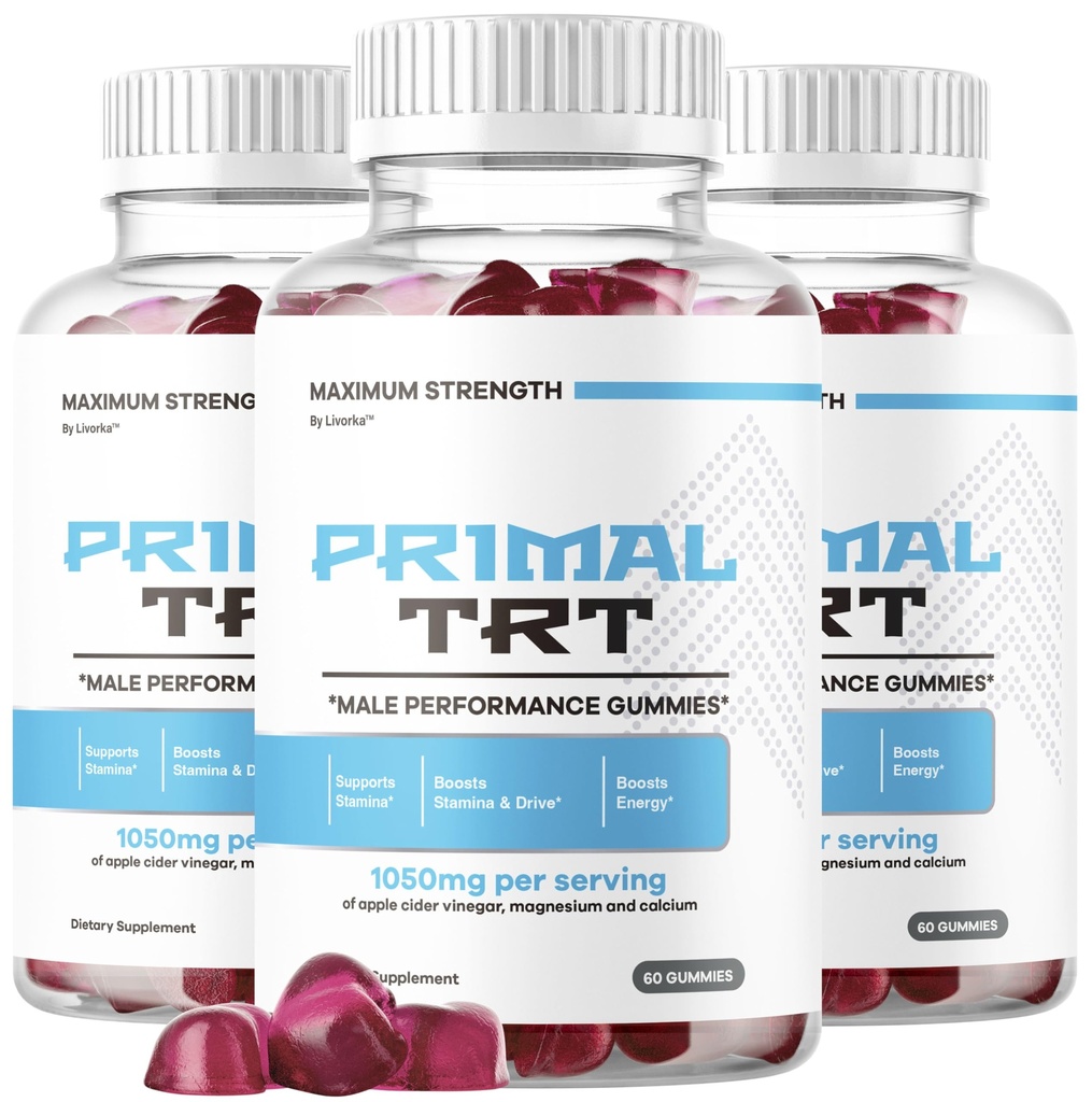 (3 Pack) Primal TRT Gummies - Official Primal TRT Gummys for Men - Maximum Strength, PrimalTRT Premium Advanced Formula All Natural Support Plus Vitamin for Health & Wellness, 180 Gummies for 3 Months