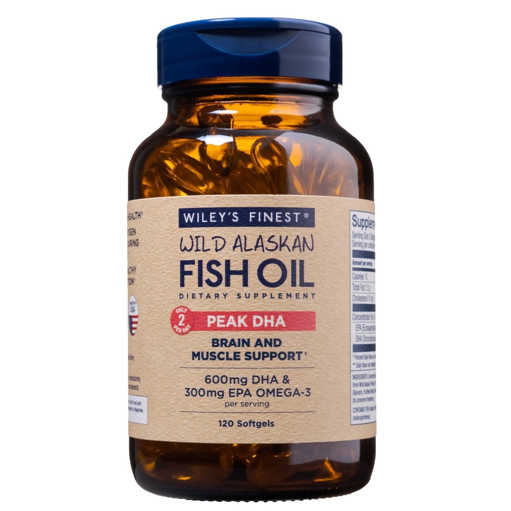 Wiley's Finest Wild Alaskan Fish Oil Peak DHA - 900mg EPA und DHA Omega-3s - 120 Softgels (60 Servierungen)