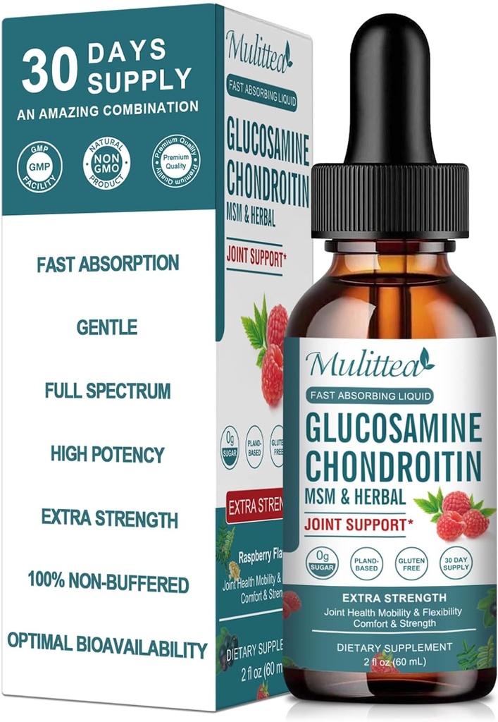 Glucosamin Chondroitin MSM Liquid Drops-w/Elderberry, Boswelia &Hyaluronsäure-Extra Strength Joint Support Supplement für Mobilität, Flexibilität & Knochen, Hohe Absorption,60ml (2 fl oz)
