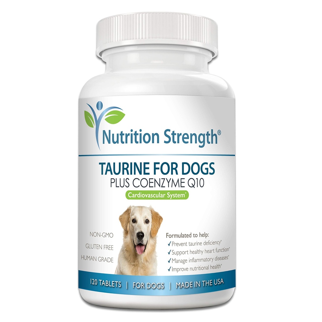 Taurine pour chiens, soutien pour une fonction cardiaque en santé, maladies inflammatoires résistantes, avec Coenzyme Q10 pour aider à gérer l'insuffisance cardiaque et le DCM chez les chiens, 120 comprimés à croquer