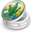 Pill Box-3 Compartiment petit étui de pilule pour la purse et la poche Mini porte-pilule métallique Conteneur de pilule de voyage pour tenir des suppléments de vitamines sans BPA (Cactus)