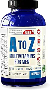 A Z Multivitamin e Multimineral Supplemento per gli uomini - 3 mesi di alimentazione - Vitamine A C D E K B1 B2 B6 B12 Magnesium Calcium Biotin Potassium Zinc - Antiossidanti per la salute cardiaca e immunitaria (100 conte)