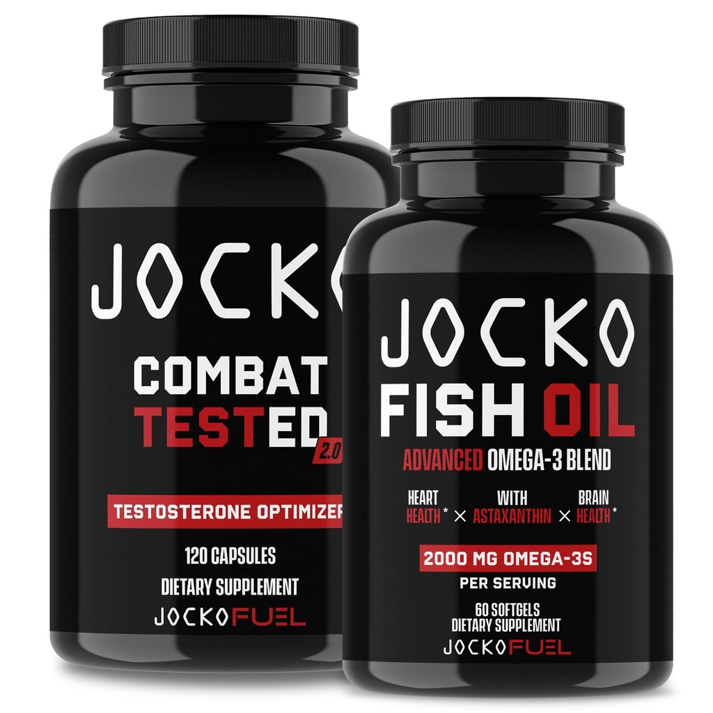 Jocko Fuel Supplements Bundle - Test Booster für Männer + Omega 3 Fischöl (2 Pack) Leistungsstarker Antioxidant & Muskel-Erbauer