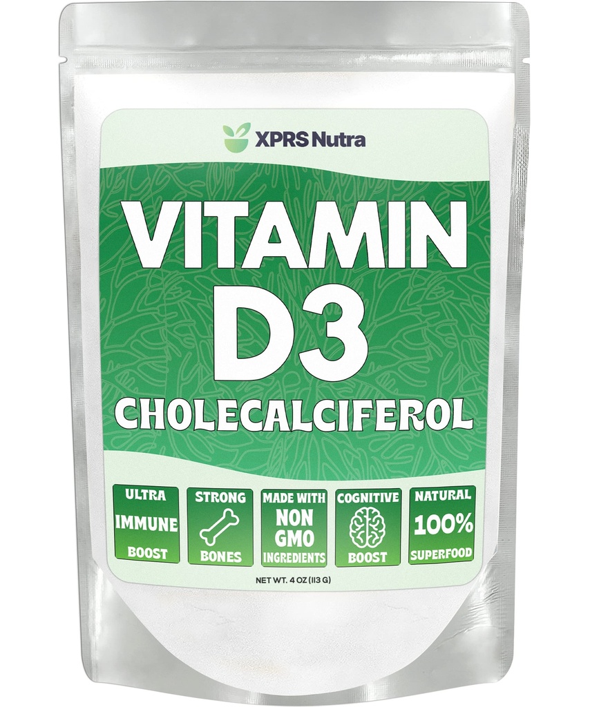 XPRS Nutra Vitamin D3 Powder (Cholecalciferol) - Unflavored VIT D for Bones and Immunity - Vitamin for Muscle Function - Vitamin D Powder Supplements (4 Ounce)