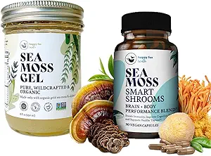 HAPPY FOX Brain & Body Convenience Capsules Bundle - Organic Sea Moss Gel & Smart Shrooms Capsules - Irish Sea Moss & Pilz Complex, Nootropic Brain Ergänzungen für Memory & Focus