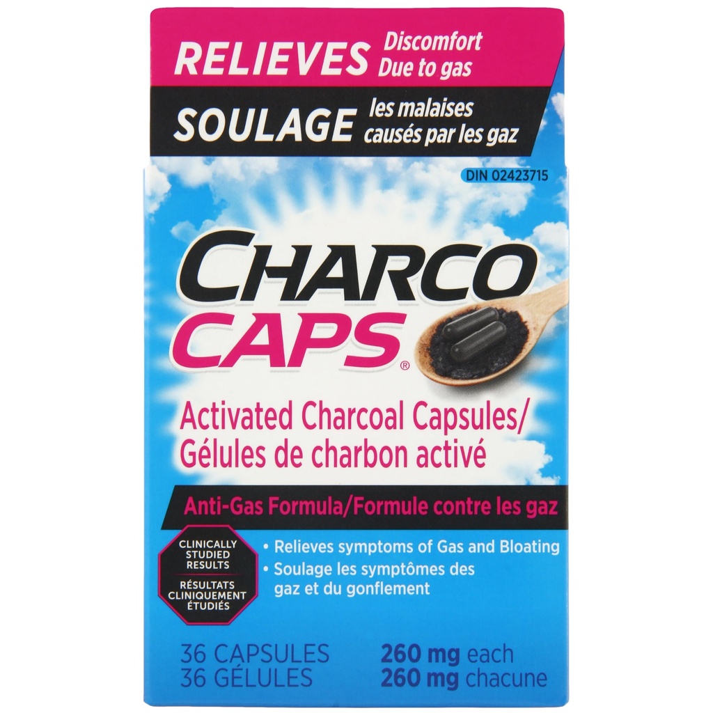 Anti-Gas – Schnell-Aktivierte Charcoal Entgiftung Formel, Natürlich abgeleitet, Relief für Gas, Bloating und Flatulence, 36 Kapseln, 260 mg Jede (Pack von 2)