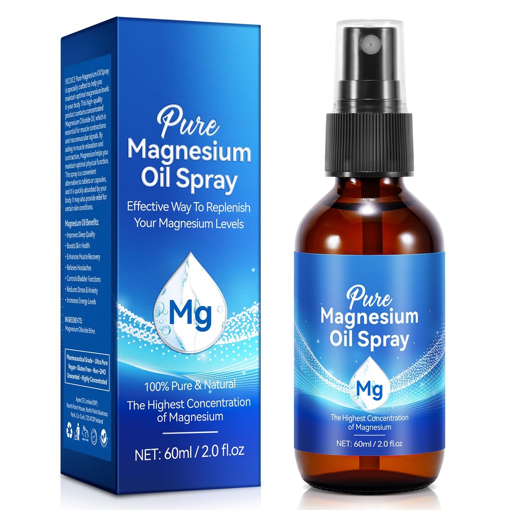 Pure Magnesium Oil Spray,Topical Magnesium Oil Spray-Made with Concentrated Pure Magnesium Chloride Oil 2 fl oz