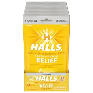 HALLS Relief Honig Zitronenzucker kostenlose Hustentropfen, 12 Beutel mit 25 Tropfen (300 Gesamttropfen)