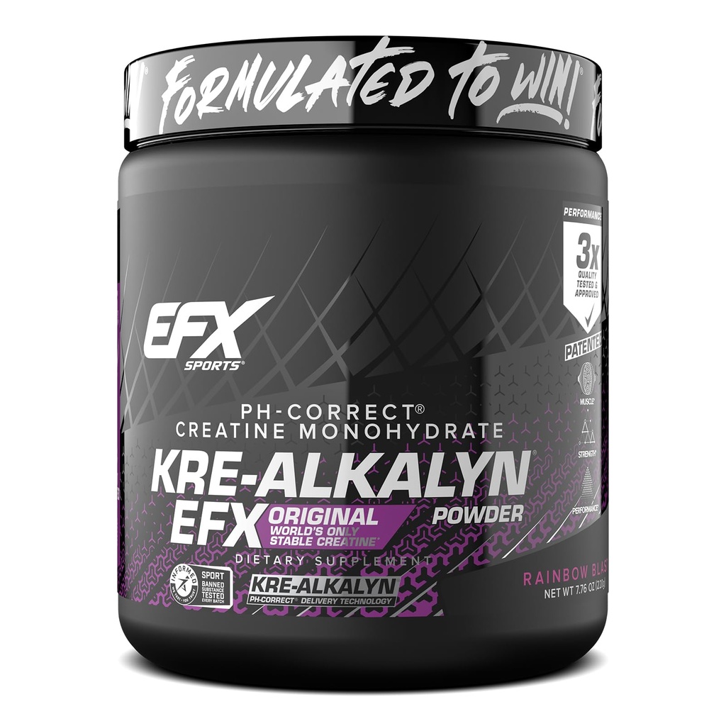 EFX Sports Kre-Alkalyn EFX Powder | pH Correct Creatine Monohydrate Powder Supplement | Strength, Muscle Growth & Performance | 110 Servings (Rainbow Blast)