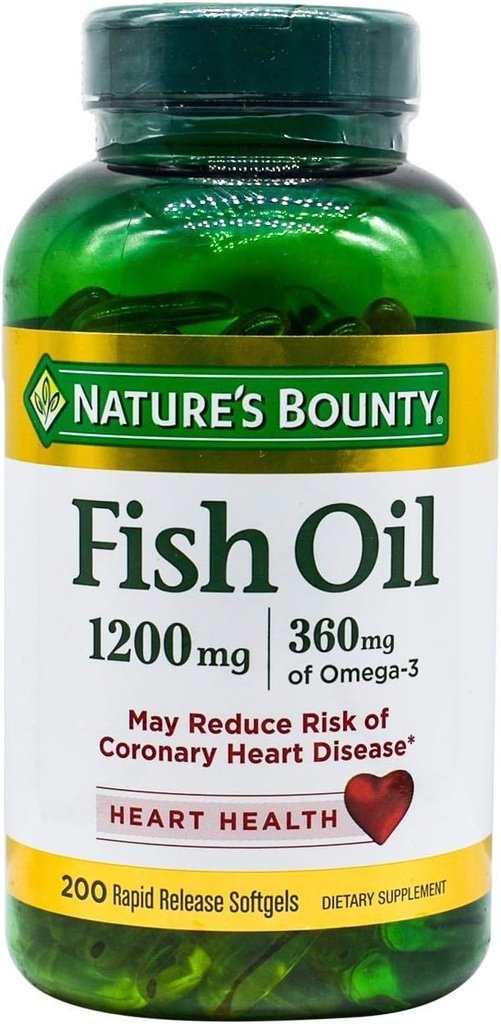 Nature's Bounty Fish Oil, unterstützt Herzgesundheit, 1200 Mg, Rapid Release Softgels, 200 Ct