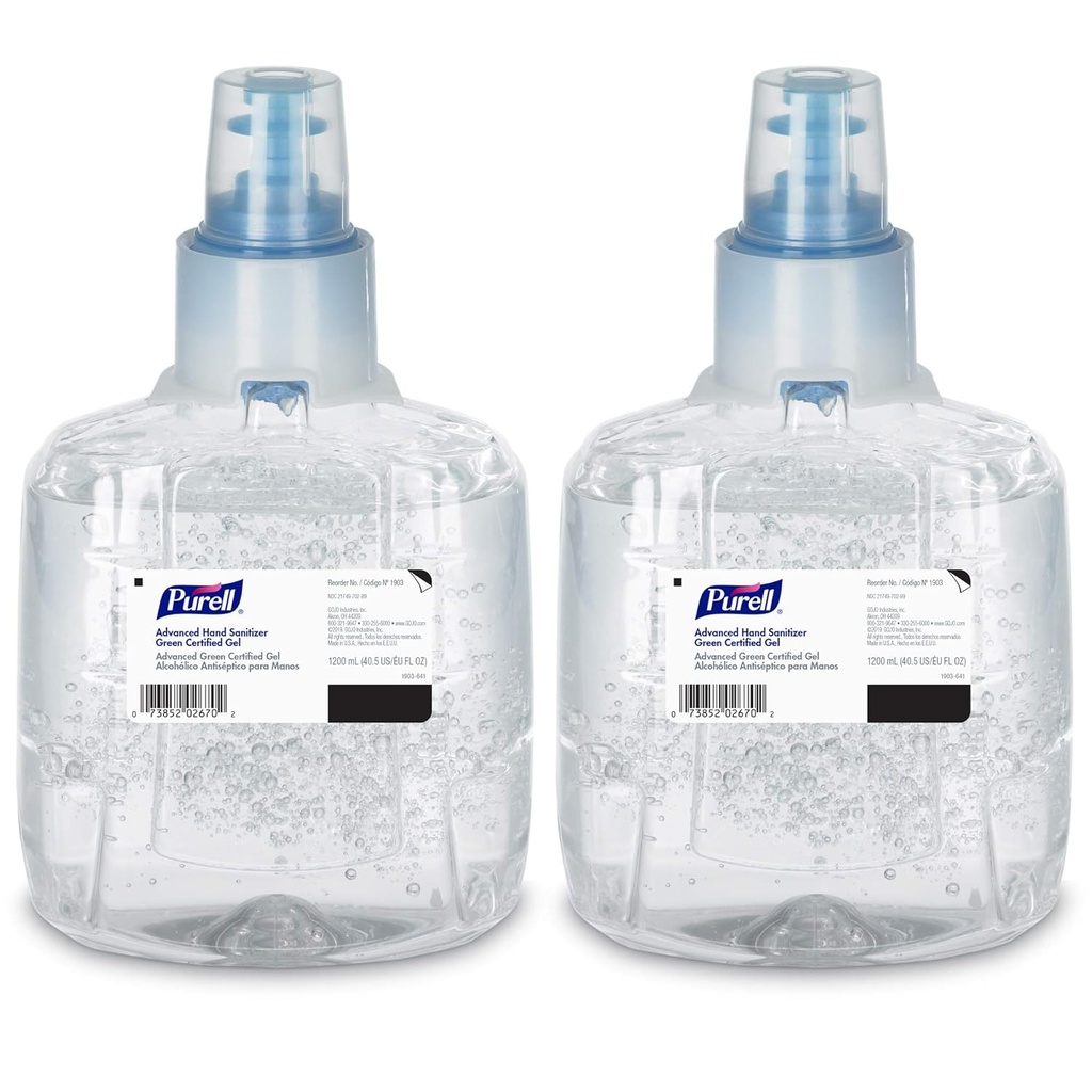 Purell Advanced Green Certified Sanitizer Gel, 1200 mL Sanitizer Refill per Purell LTX Touch-Free Dispenser (Pacchetto di 2) - 1903-02