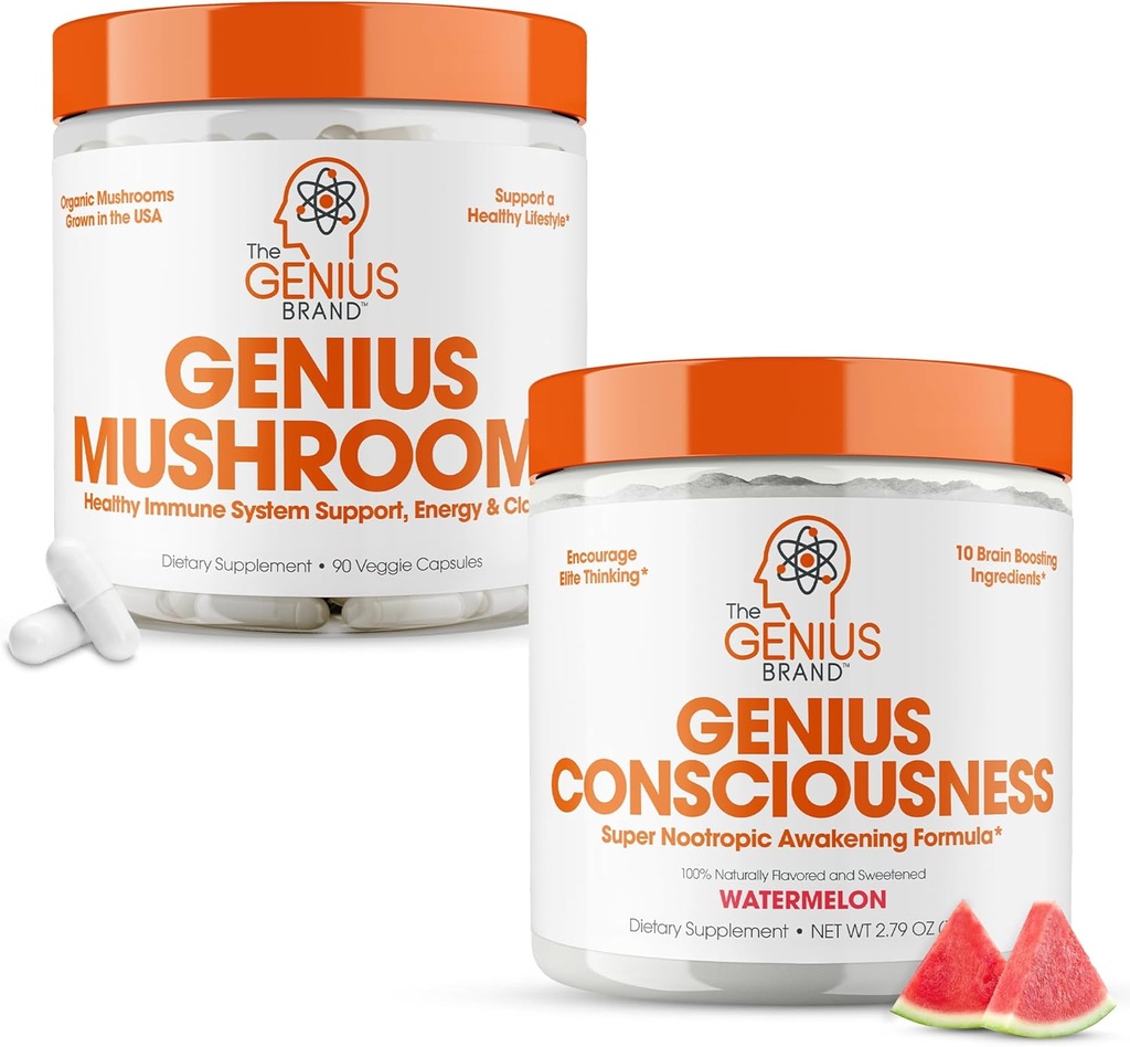 Die Genius-Marke - Nootropic Supplement Bundle - Pilz und Bewußtsein – unterstützt Immunsystem,Focus, Energie und Gehirn Booster