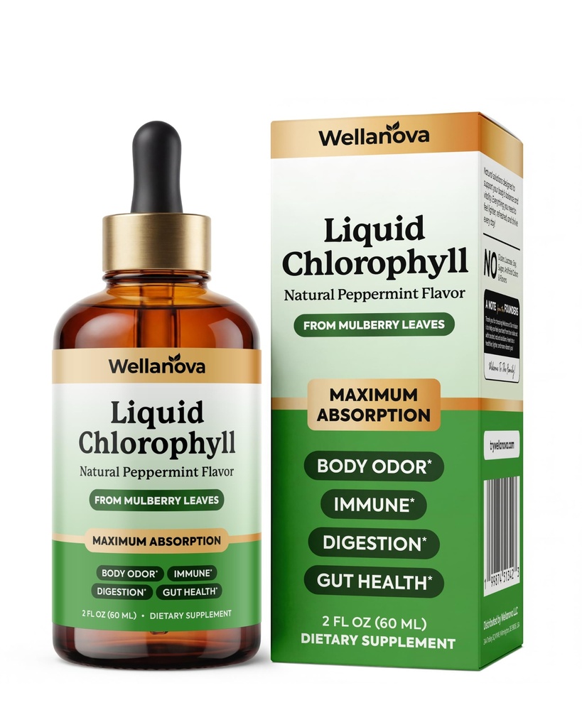 Chlorophyll Liquid Drops from Mulberry Leaf - Natural Peppermint for Detox, Internal Deodorizer and Immune Support - Maximum Absorption - 2 fl oz