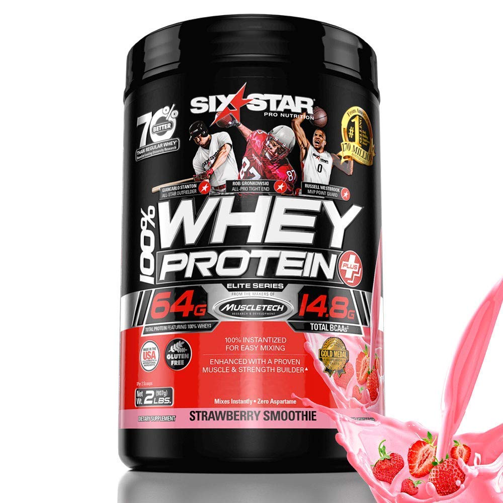 Whey Protein Powder | Six Star Whey Protein Plus | Whey Protein Isolate & Peptides | Lean Protein Powder for Muscle Gain | Muscle Builder for Men & Women | Strawberry, 2 lbs (Package May Vary)