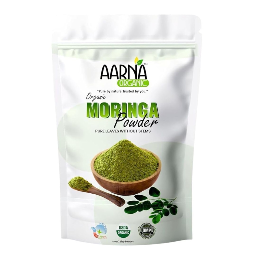 USDA Organic Moringa Powder – Pure Moringa Leaf Powder, Fine Ground Green Superfood, Edible Moringa Oleifera Powder for Tea, Smoothies, Juices, Cooking & Natural Food Coloring, 227g (8 oz)