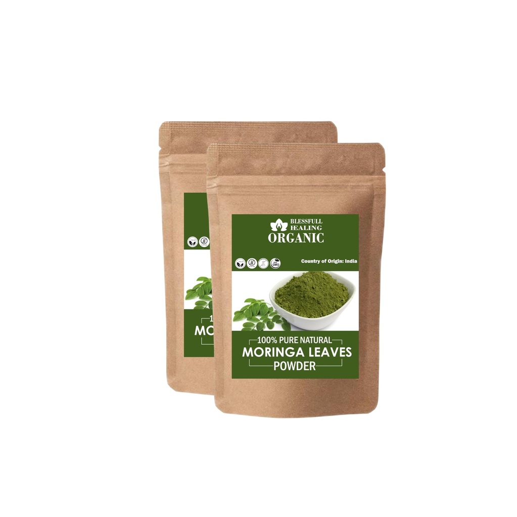 Blessfull Healing Organic Moringa Leaves Powder 100% Pure Natural 100 Gram (3.52 oz) Each (Pack of 2) = 200 Grams, Vegan