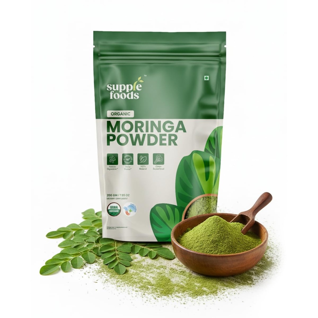 Organic Moringa Powder 200 g / 7.05 oz | Moringa Leaf Powder | Assists Digestion & Daily Detox | Superfood Supplement for Energy, Immunity & Digestion | USDA Certified Organic