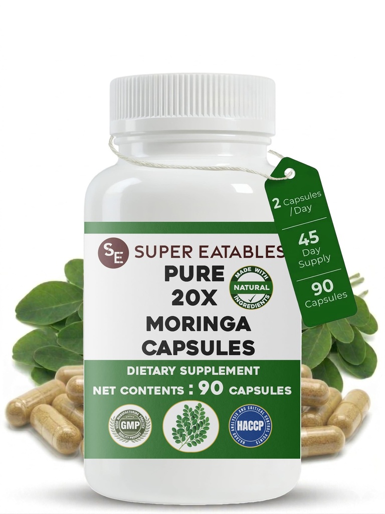 Moringa Oleifera 20:1 Extract 450mg, 90 Vegan Capsules (45 Day Supply) – High Strength Leaf Powder Supplement, Non-GMO, No Additives, Lab Tested, Pure & Potent, Easy to Swallow