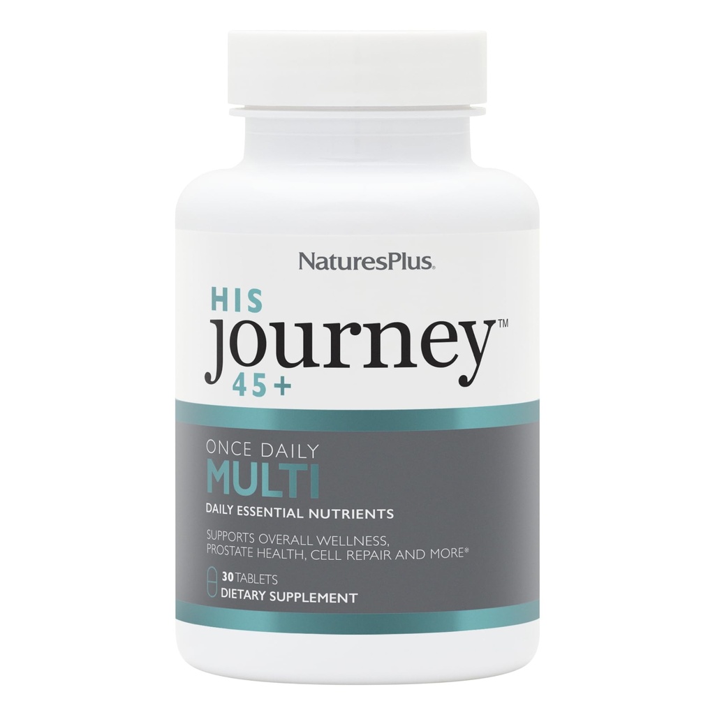 NaturesPlus His Journey 45+ - 30 Tablets - Once-Daily Multivitamin for Adult Men - Supports Overall Wellness, Prostate Health & Cell Repair - Non-GMO, Vegan - 30 Servings
