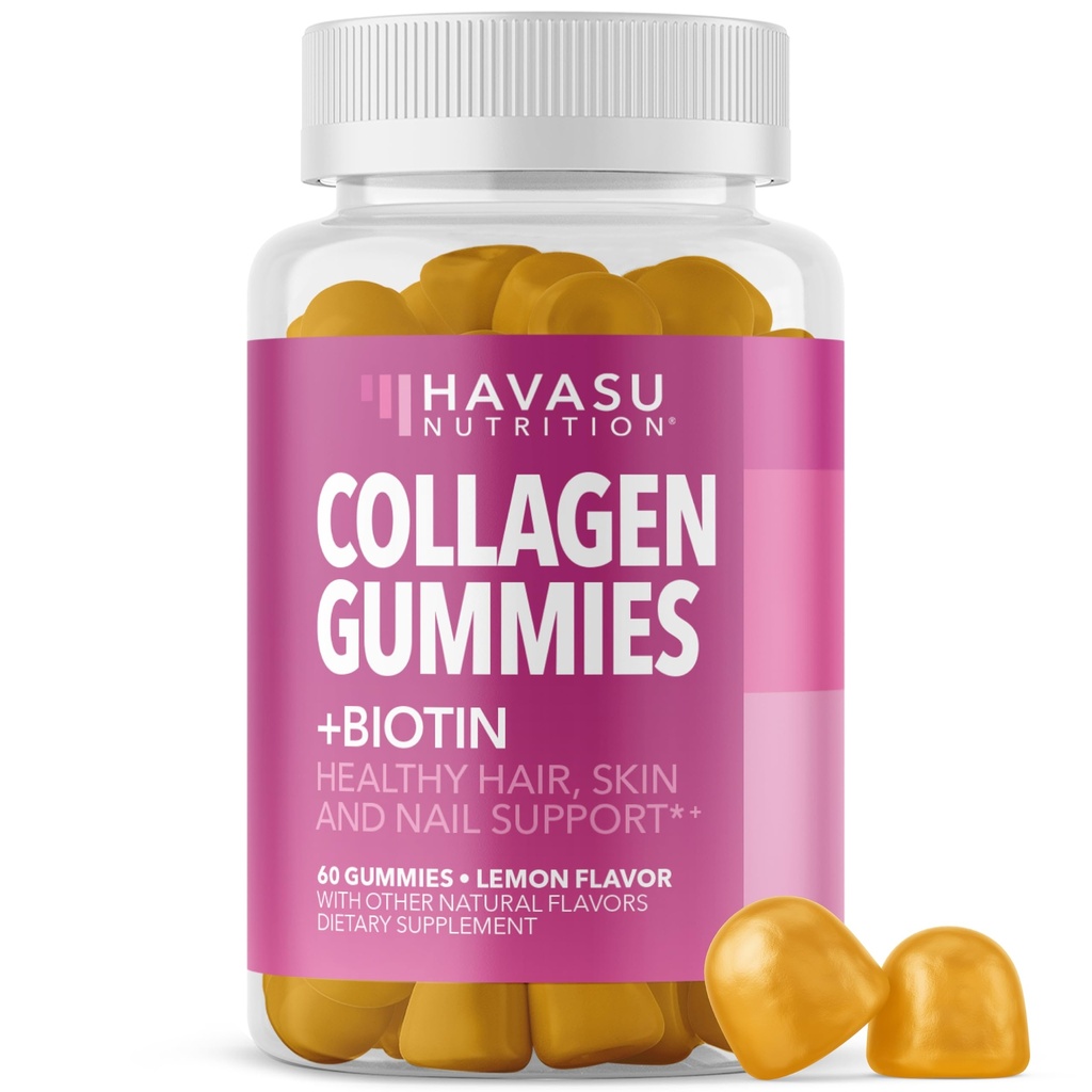 Gommies de collagène pour les femmes et les hommes avec 2500mcg Biotine, Zinc, Vitamine C & E - Gommies de collagène hydrolysées pour les cheveux, la peau et les ongles - Gommies de biotine et de collagène - Saveur de citron - 30 portions